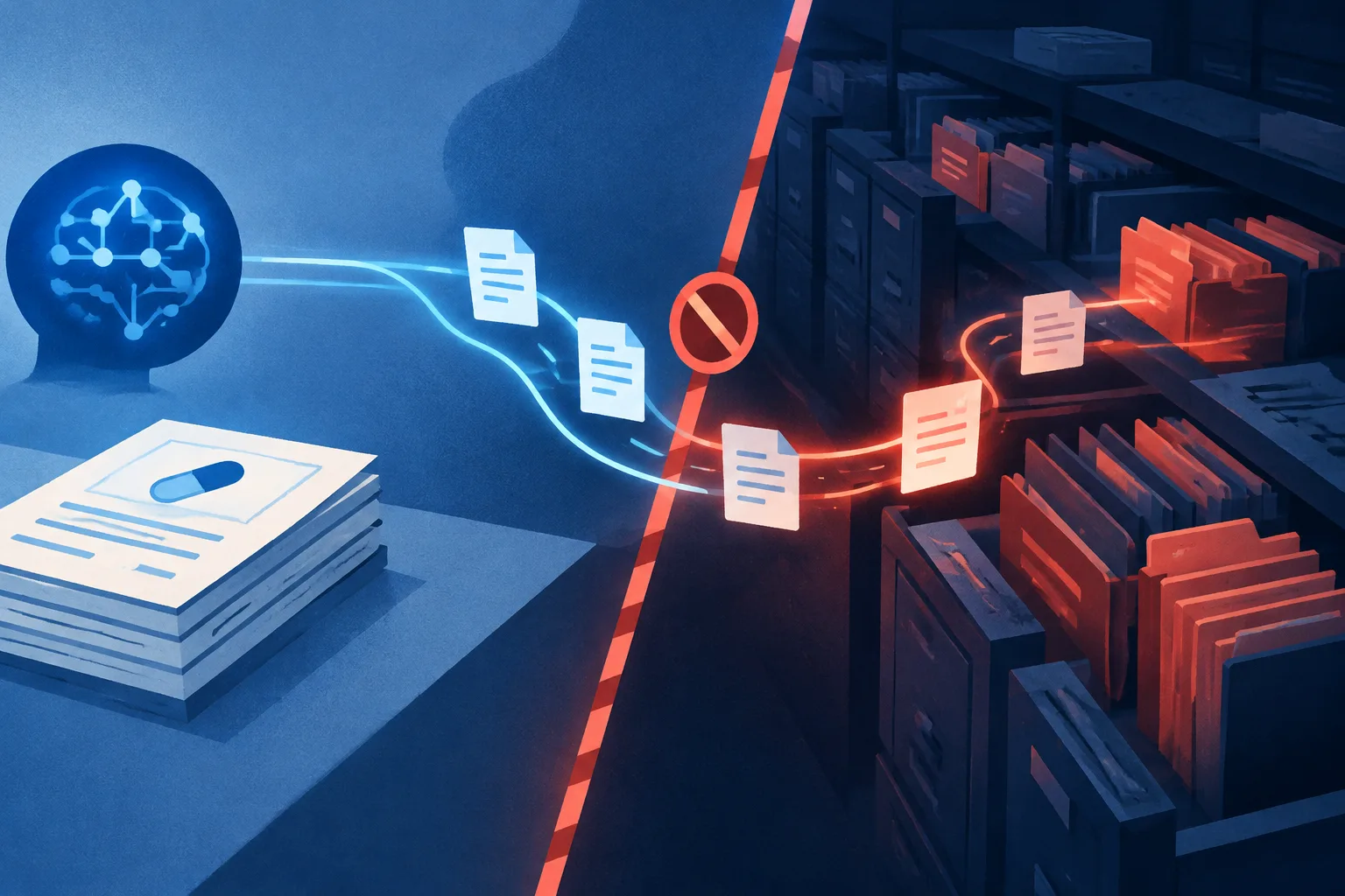 A benign research path diverging across a clearly marked authorization boundary.