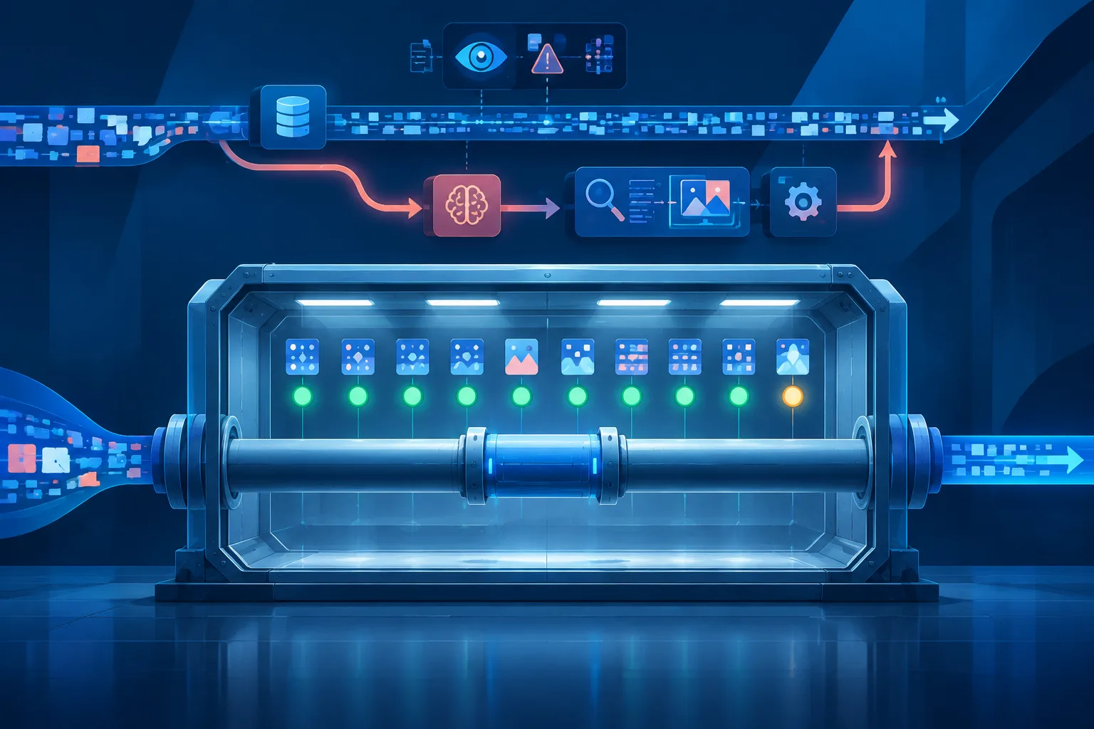 A candidate pipeline patch is replayed against ten recent snapshots inside an isolated sandbox.