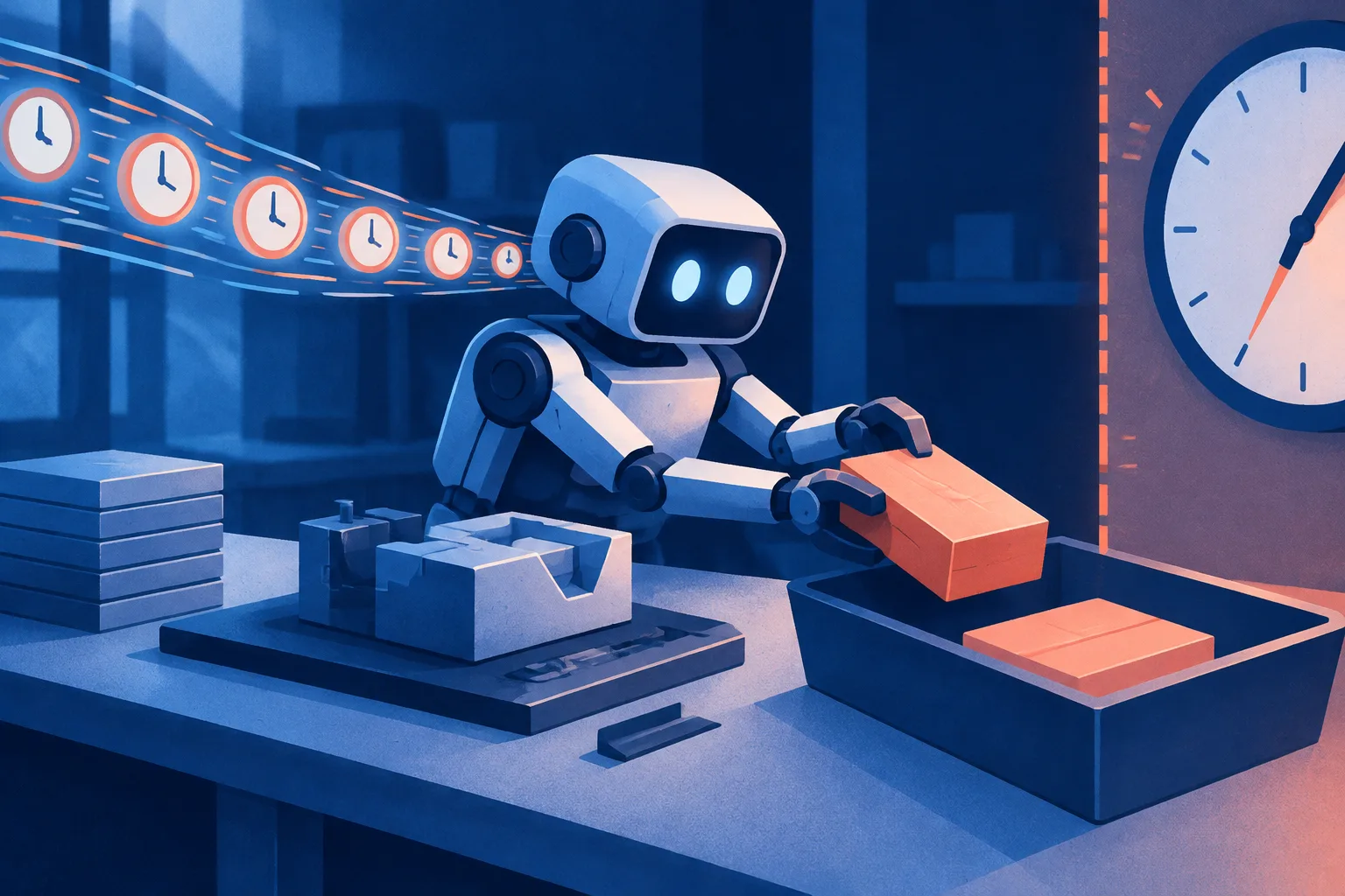 An autonomous machine uses clock pulses to finish a task before a deadline.