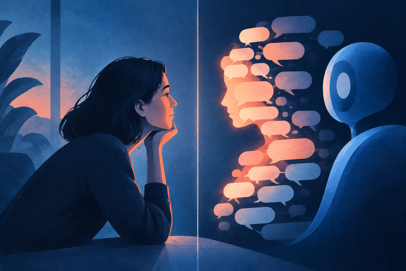 A conversational machine appears humanlike across a boundary between simulation and reality.