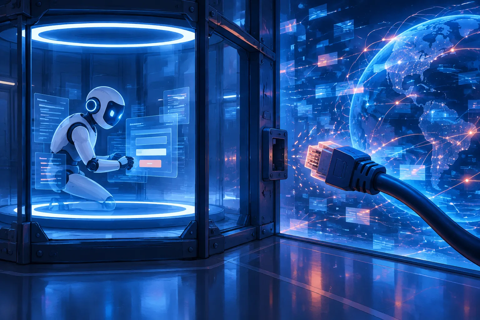 An AI agent is isolated in a test chamber as its internet connection is severed.