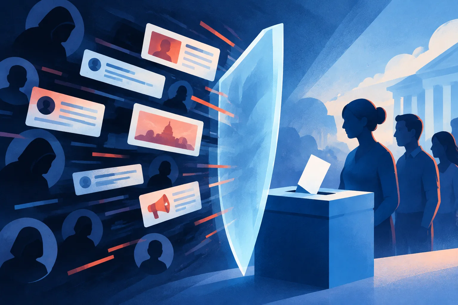 A ballot shield blocks deceptive messages and anonymous fake accounts.