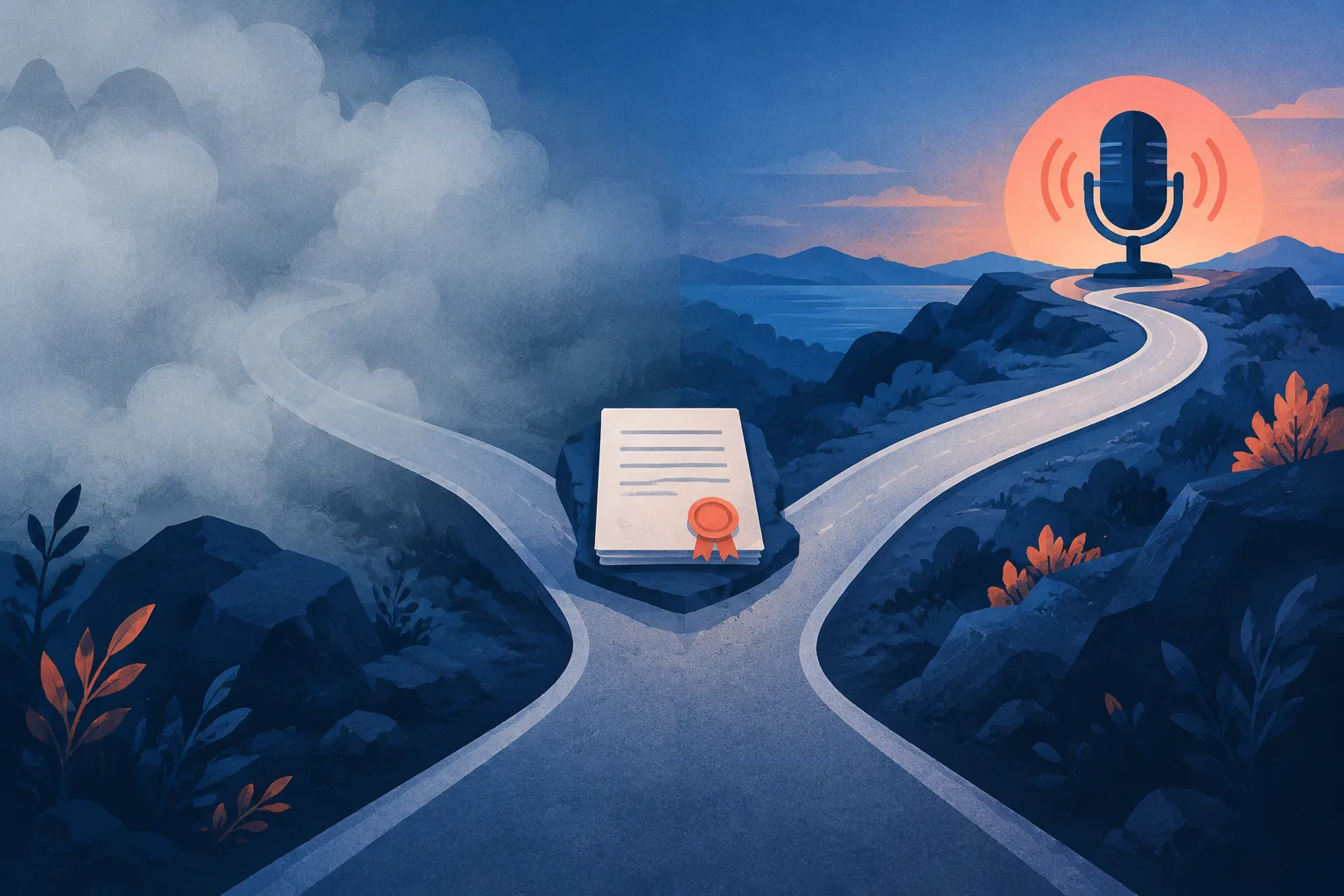 An uncertain product roadmap branches from a regulatory filing toward personalized audio.