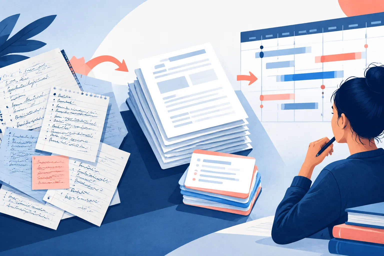 Photographed notes transform into a PDF and a set of study flashcards.