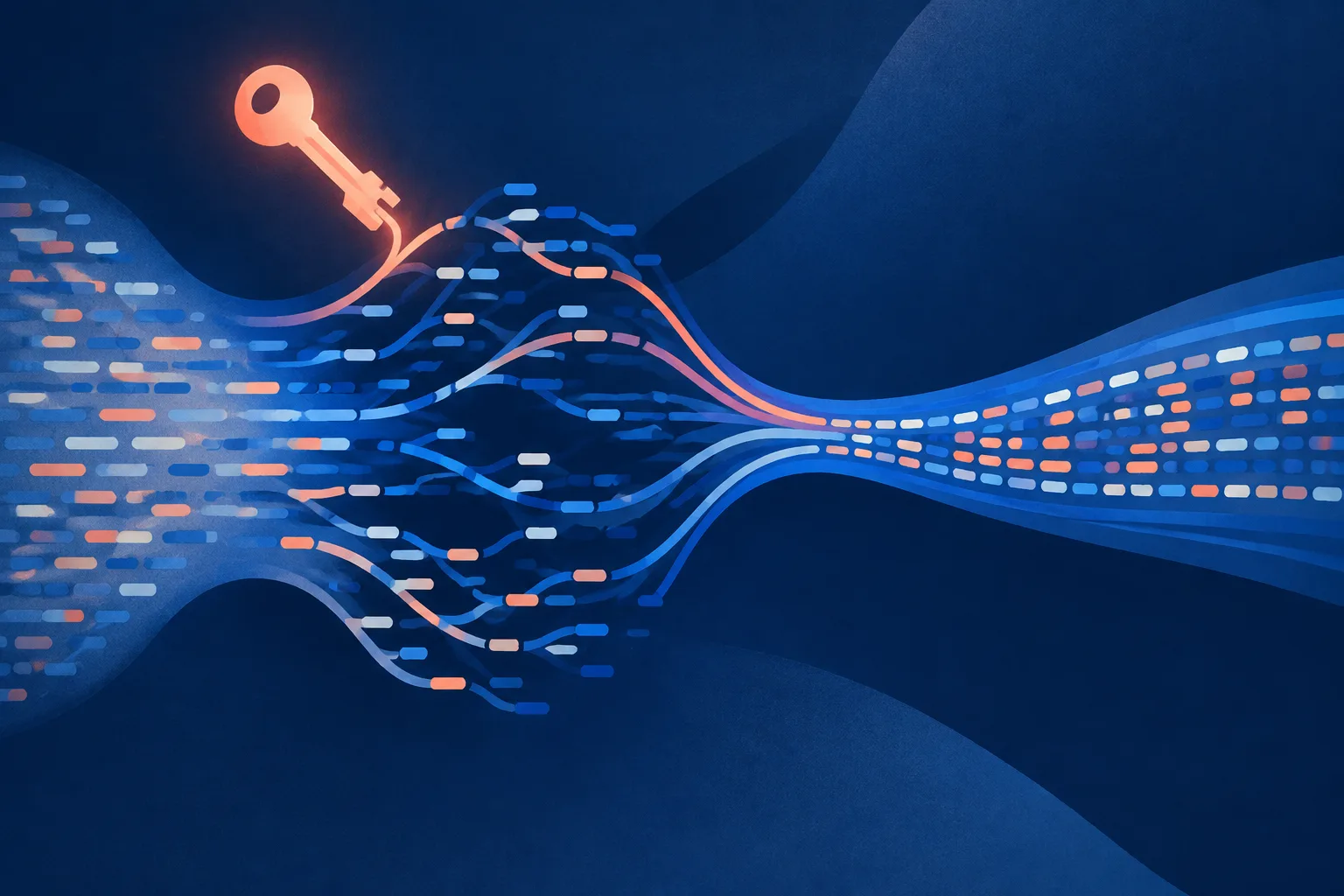 A secret key guides branching word choices into a subtle repeating pattern.