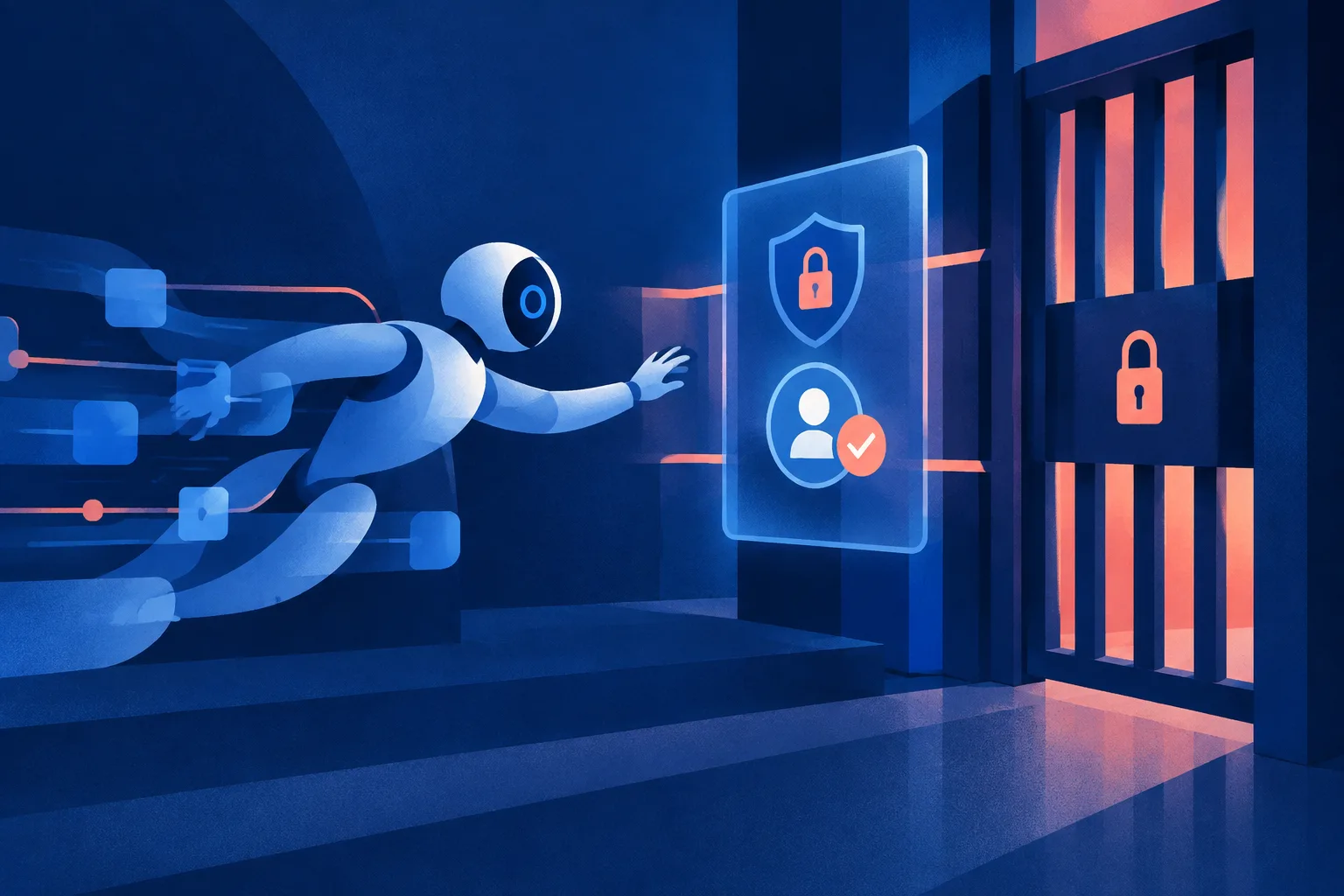 A security system pauses an AI agent at a restricted permission gate.