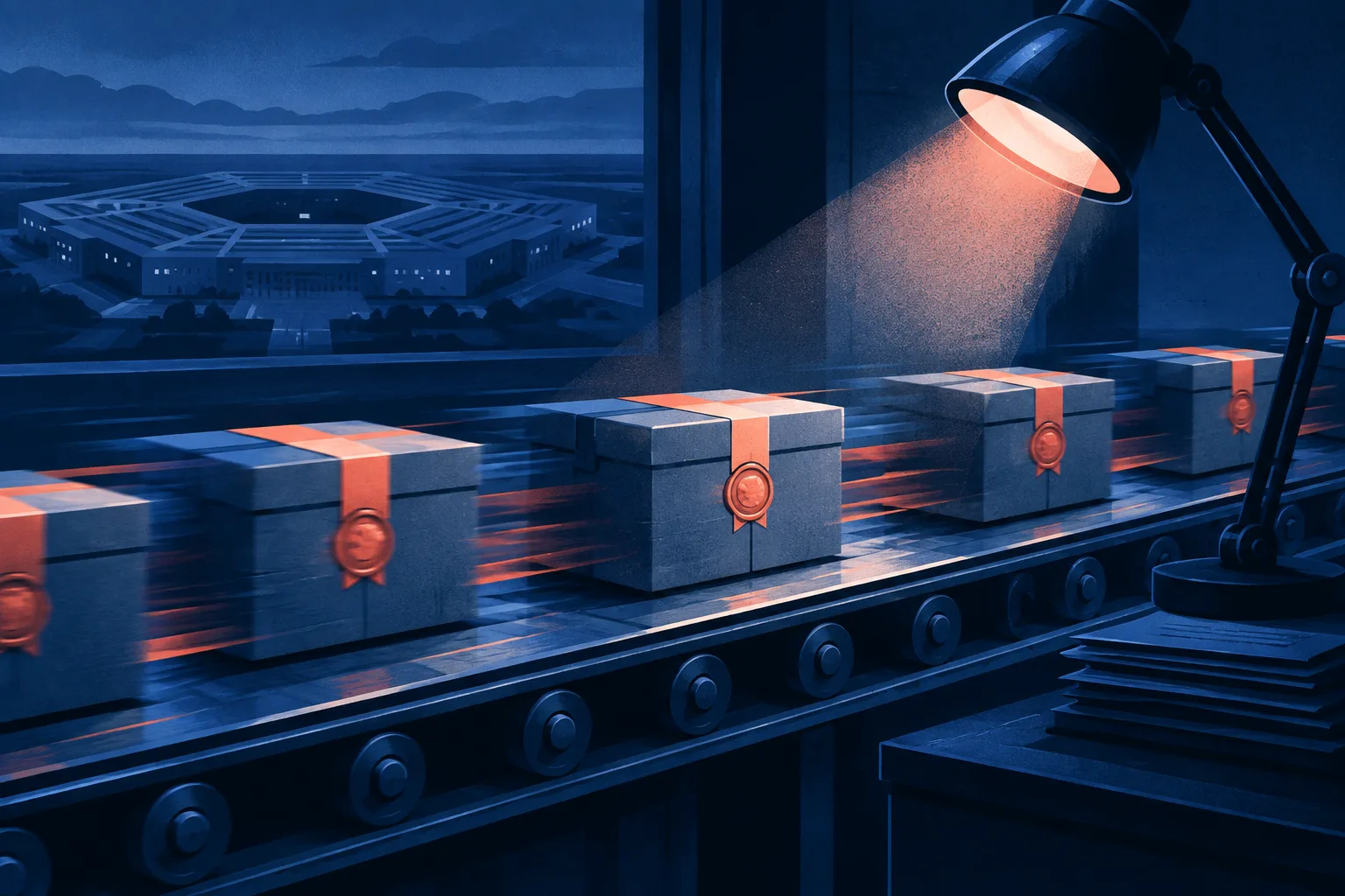 Sealed contract boxes move quickly beyond the reach of an oversight light.
