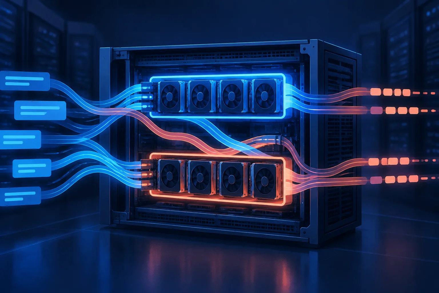 Illustrated GPU server dynamically shifting capacity between prompt processing and token generation.