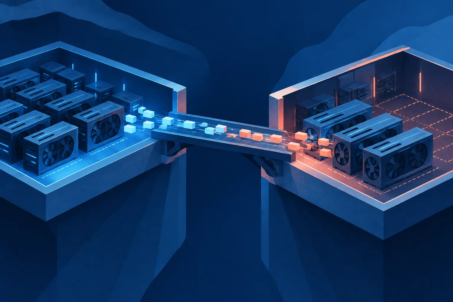 Abstract worker pools sharing spare capacity during a burst of prompt-processing demand.