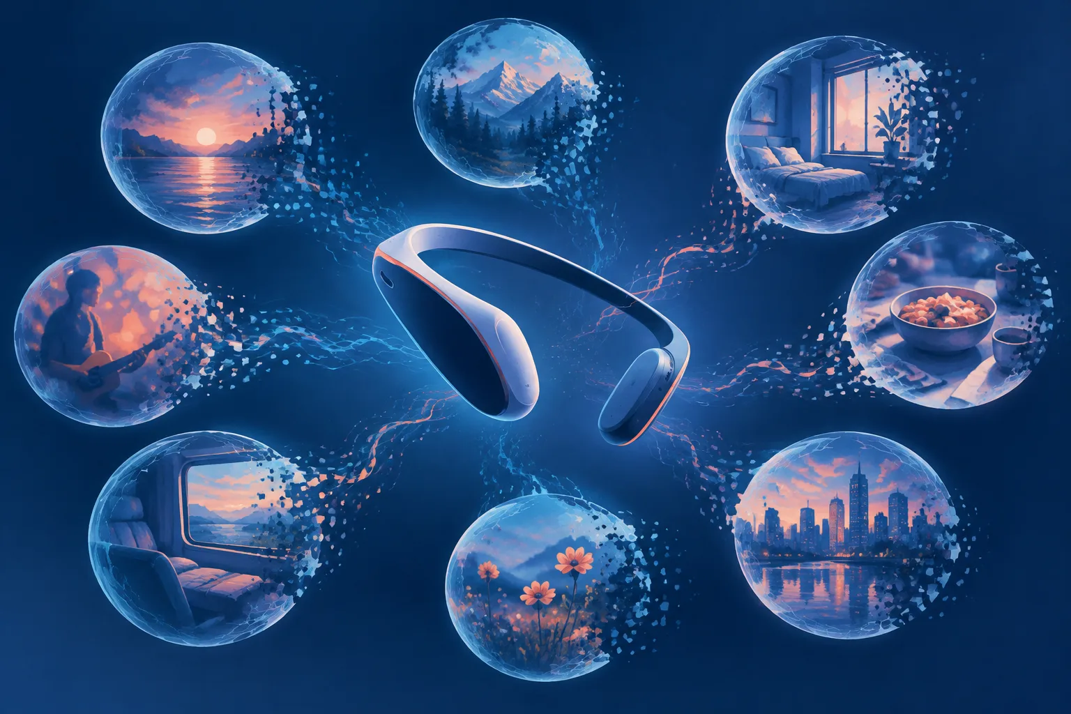 Separate memory bubbles around an AI wearable begin to lose their boundaries.