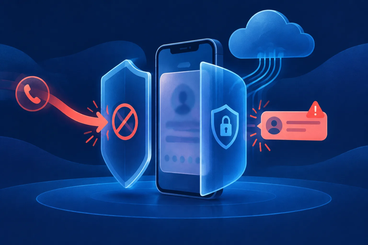 Three barriers protect a phone from call forwarding, screen exposure, and suspicious notifications.