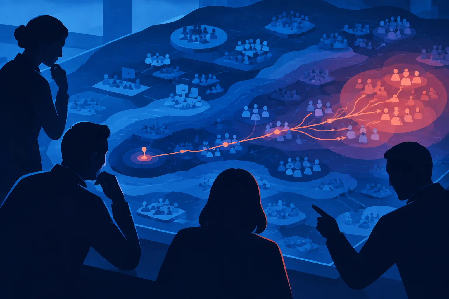 Anonymous communications team examining the early spread of an online rumor.