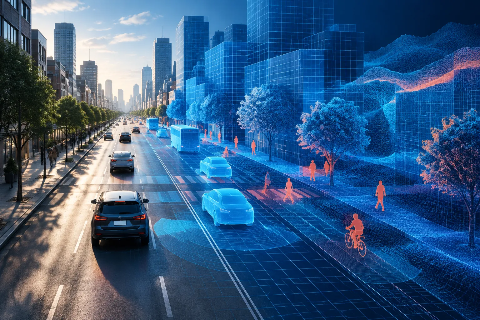 Real street transforming into an interactive digital twin.