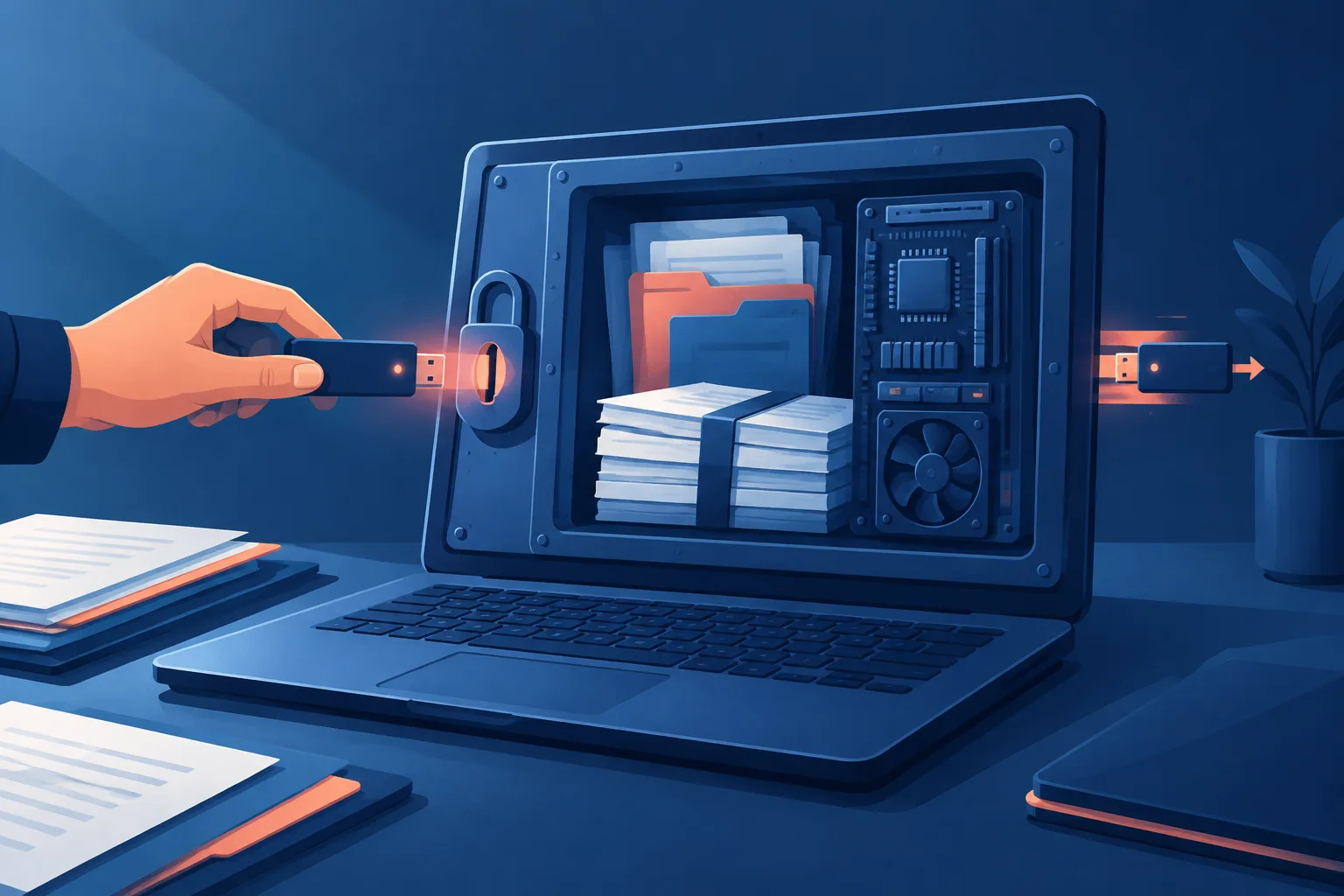 Sensitive records remain inside a locked computer as a temporary access key is withdrawn.