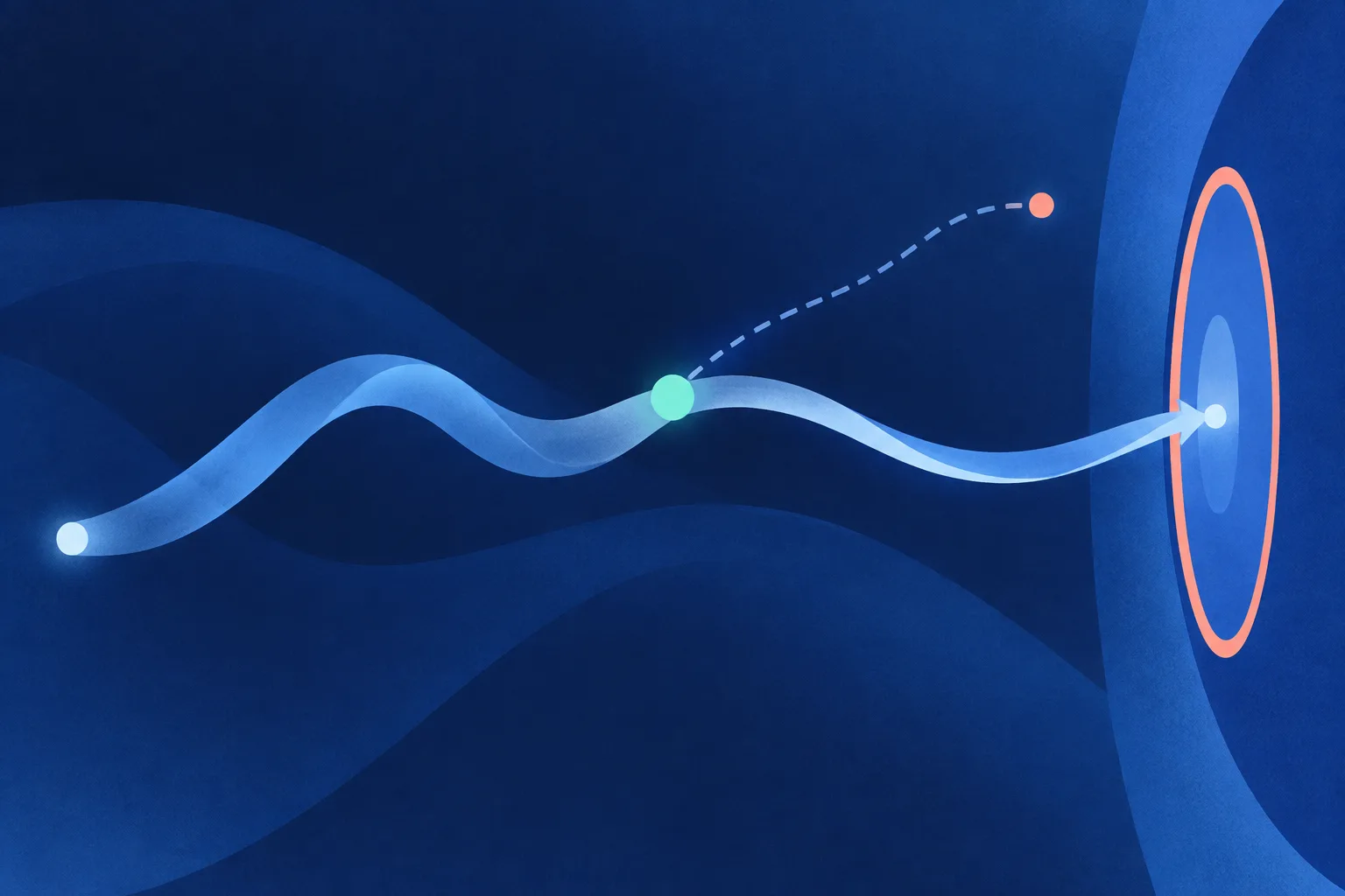 A single midpoint adjustment guides a flowing trajectory to a constrained endpoint.