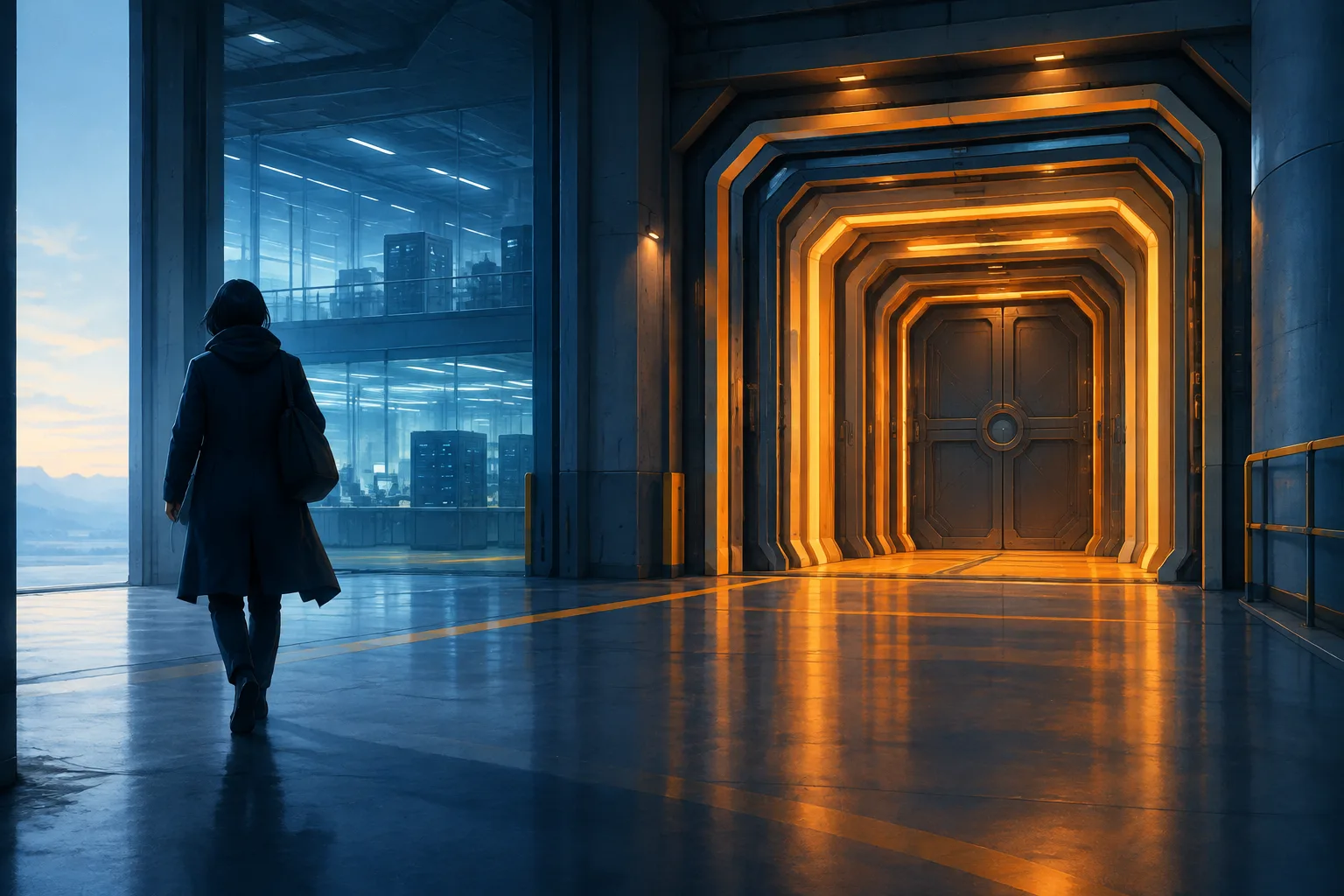 An anonymous safety expert leaves an AI laboratory protected by layered containment doors.