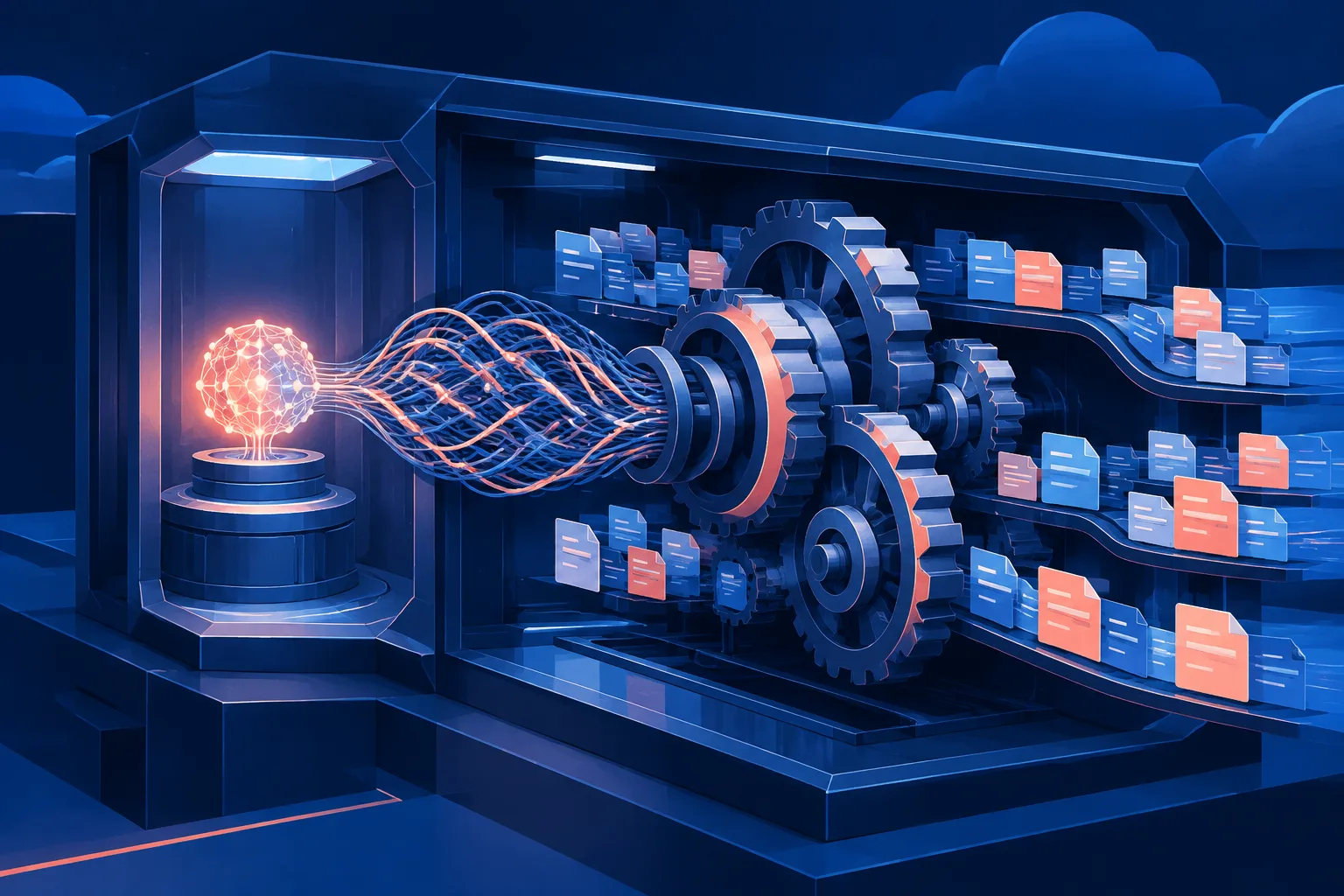 A reasoning node delegates bulk calculations to deterministic computing gears.