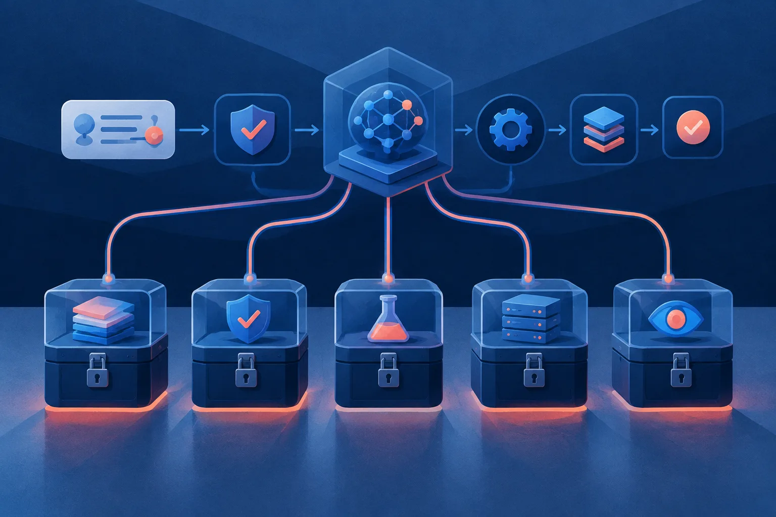 Illustration of separate evidence classes surrounding a governed AI workflow.