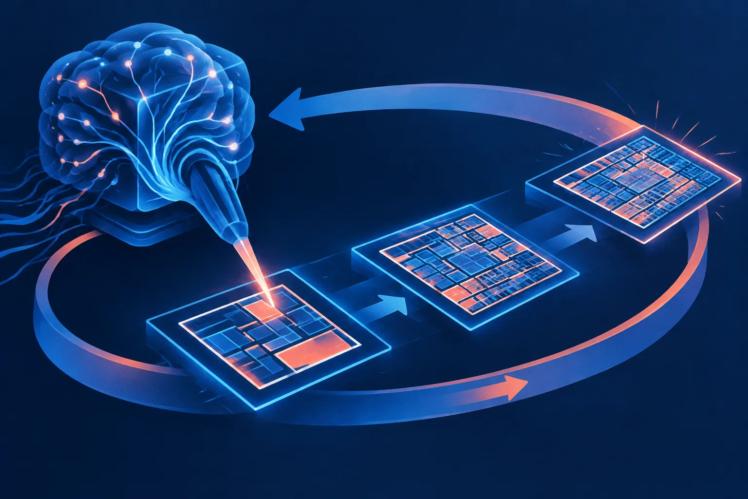 AI system iteratively creating a more efficient abstract chip layout.