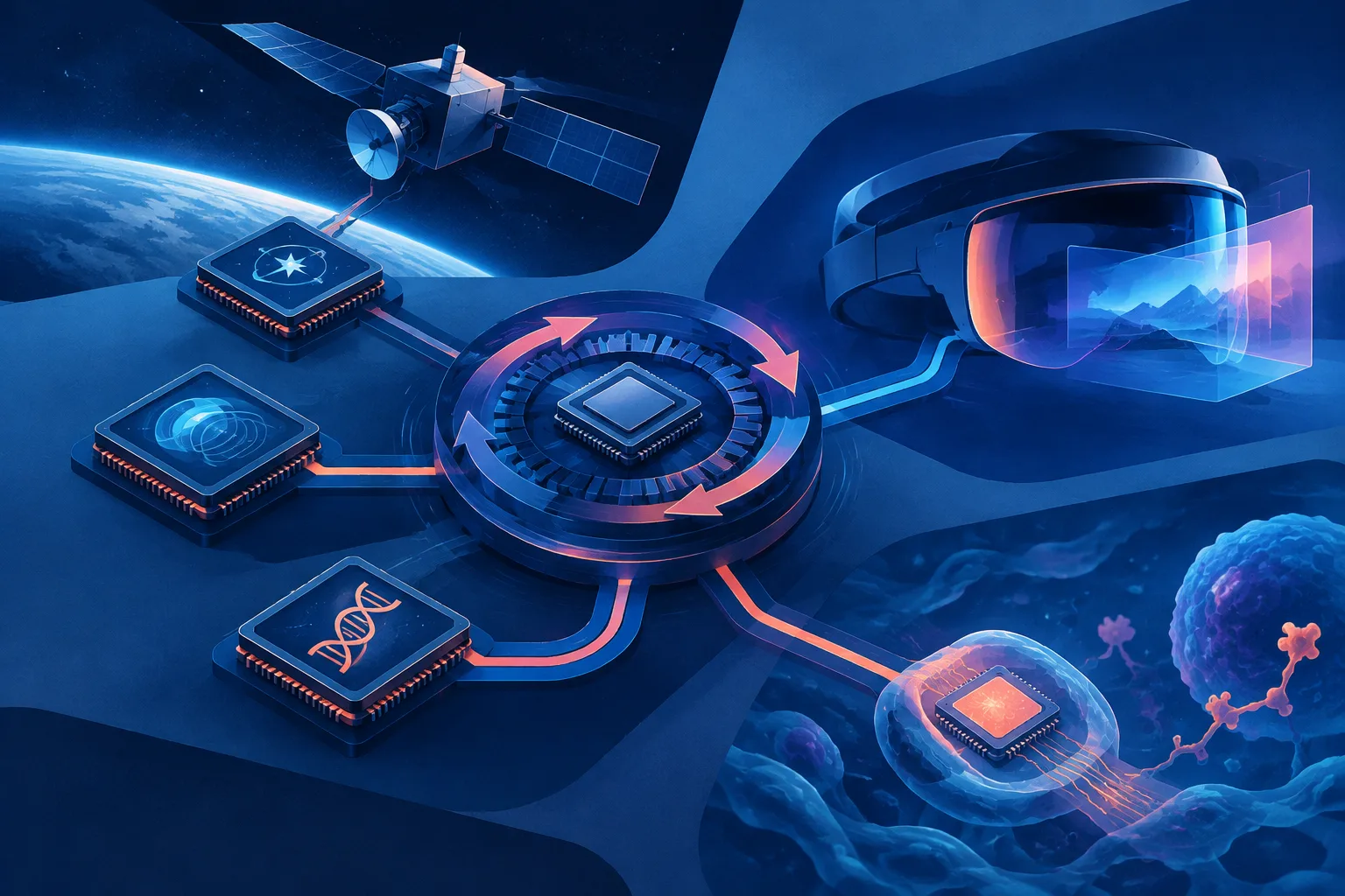 Specialized chips branching toward space, mixed-reality, and biological applications.