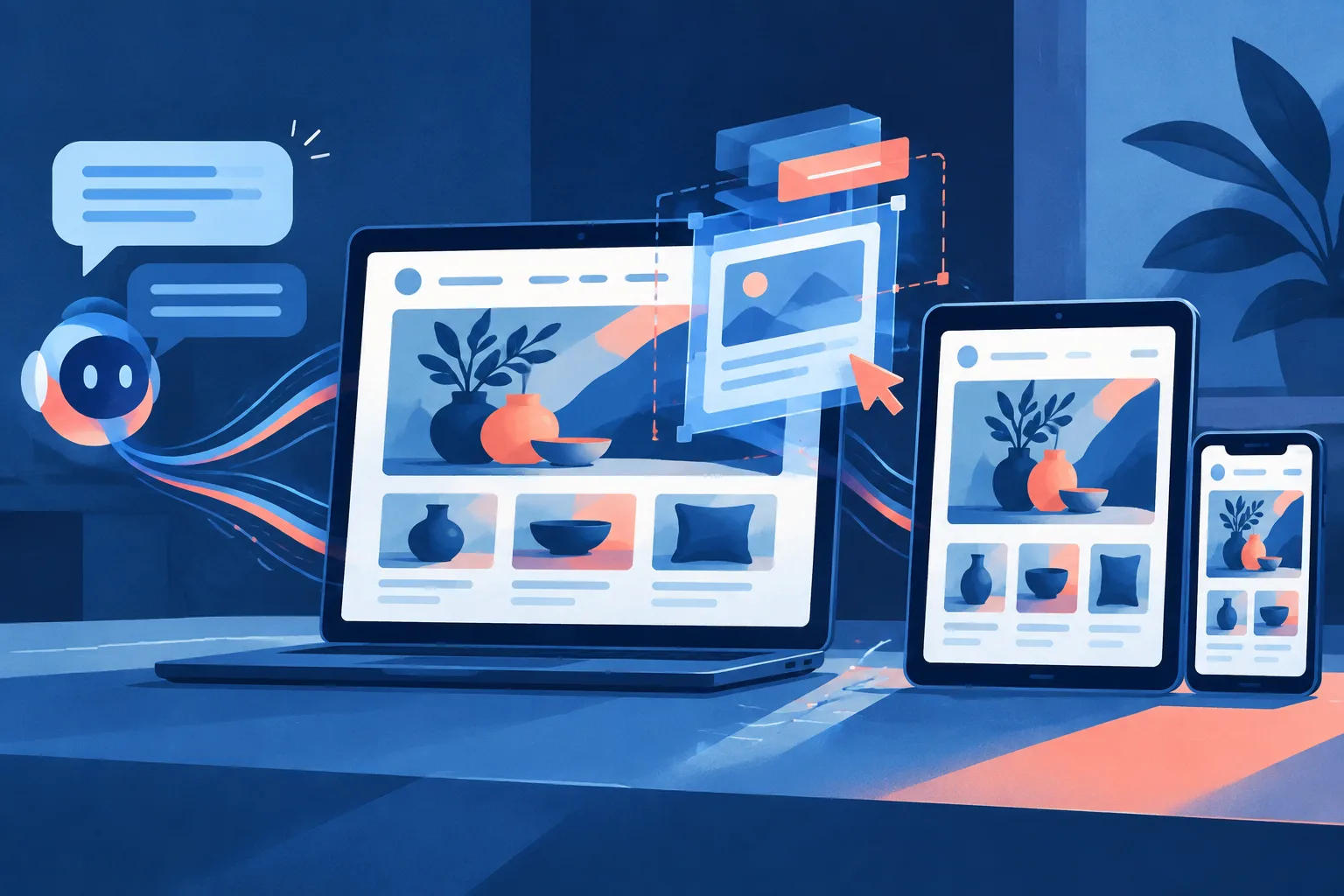 Illustration of a live storefront rendered across several screen sizes.