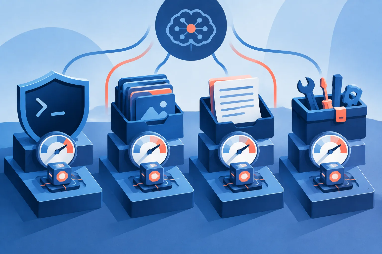 Illustration of four agent-support tasks being measured against quality thresholds.