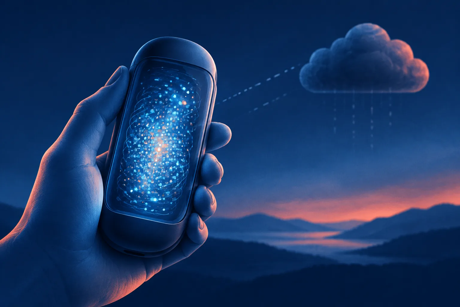 A handheld device keeps private data glowing locally instead of sending it to a cloud.