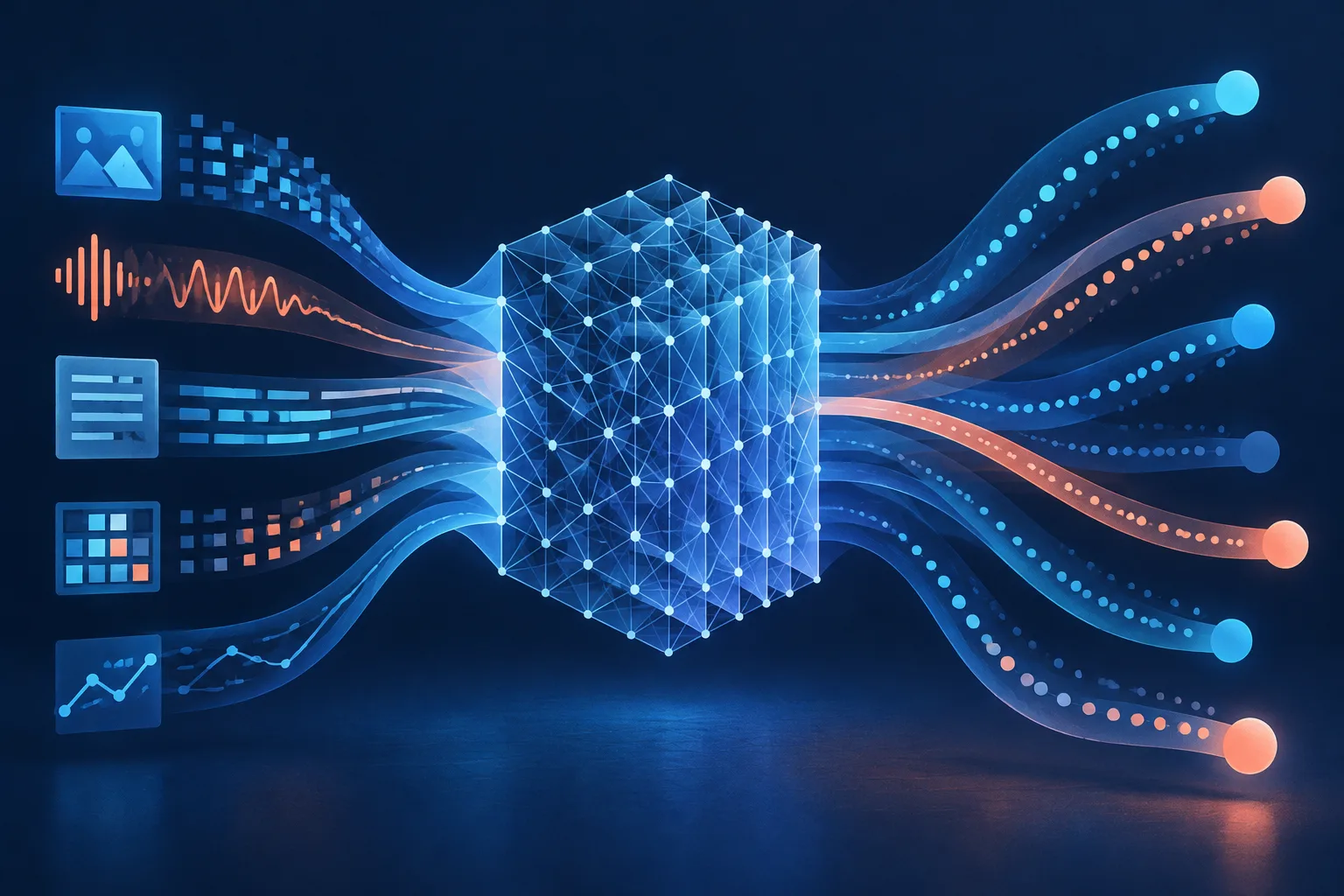 A computational lattice turns data into branching probability paths rather than text.
