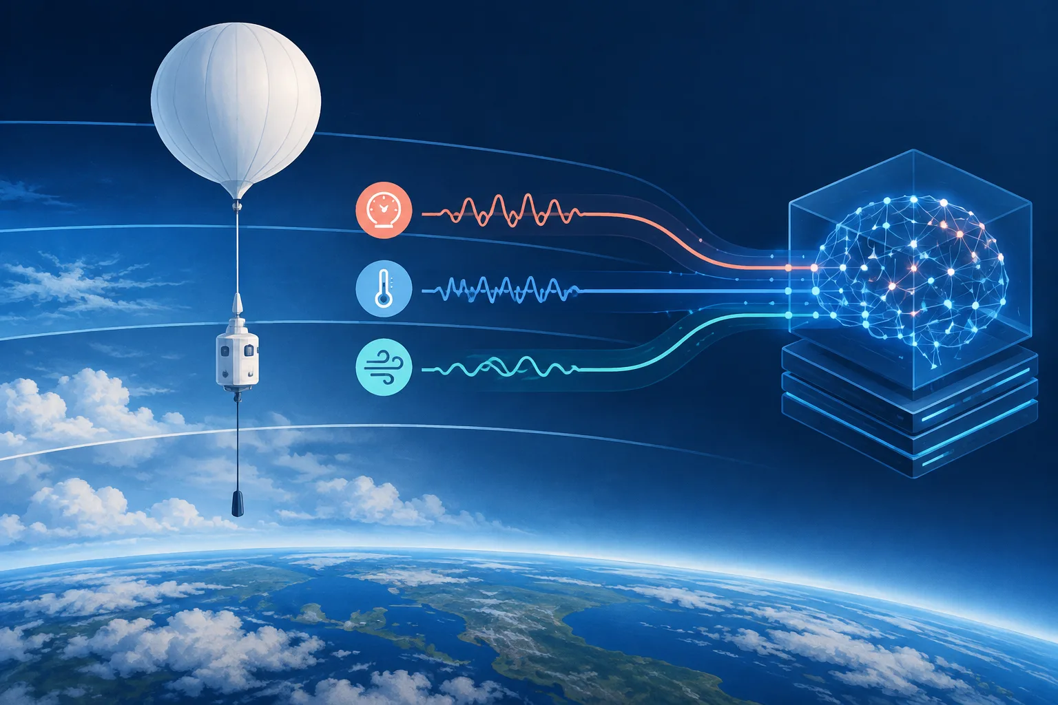 A weather balloon samples multiple atmospheric layers and sends readings into a generic data model.
